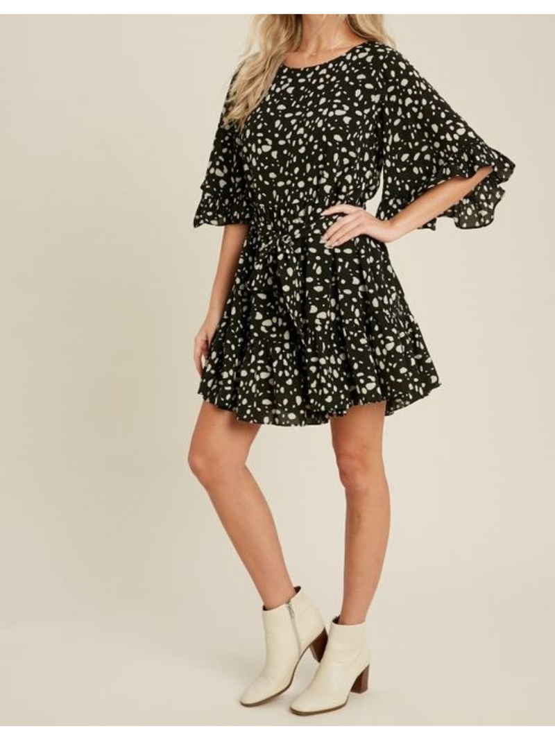 AMELIA DALMATIAN RUFFLE DRESS