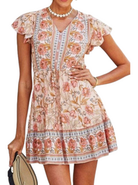 FLUTTER SLEEVE FLORAL DRESS