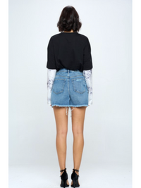 HIGH RISE DISTRESSED DENIM SHORTS