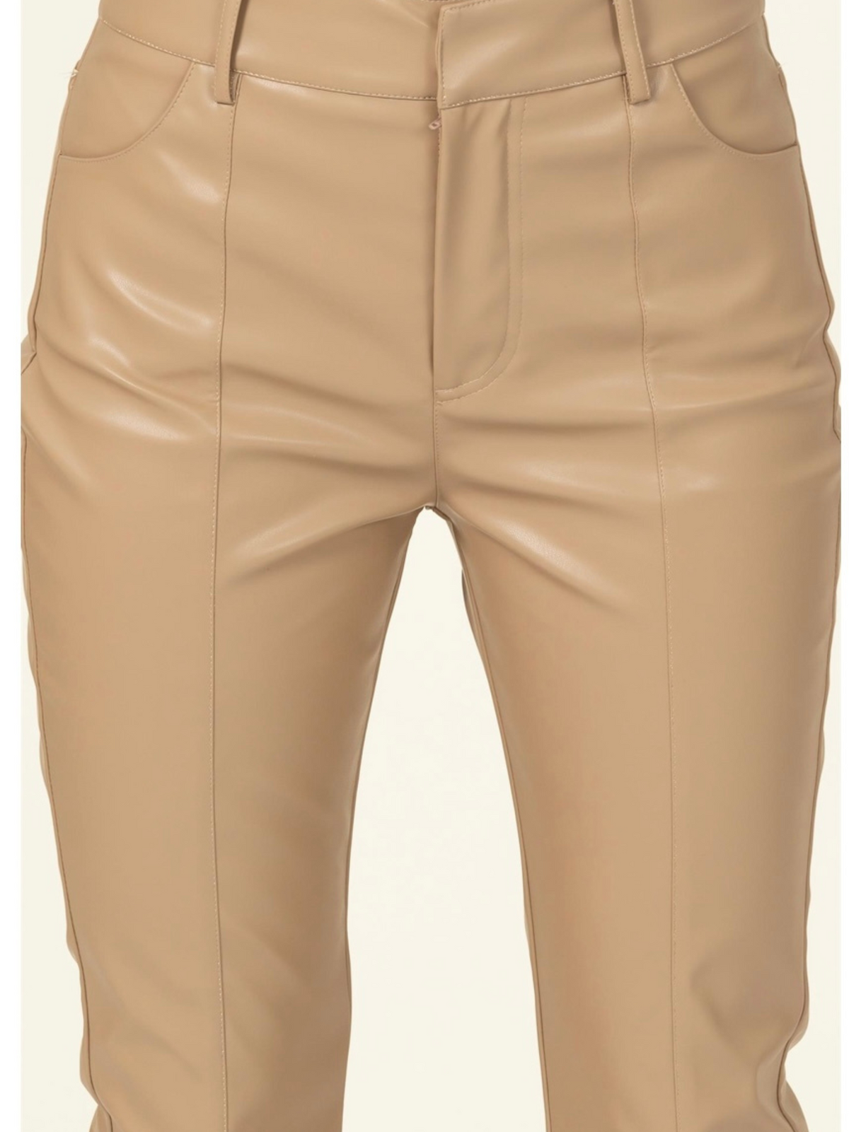 KHAKI VEGAN LEATHER PANTS