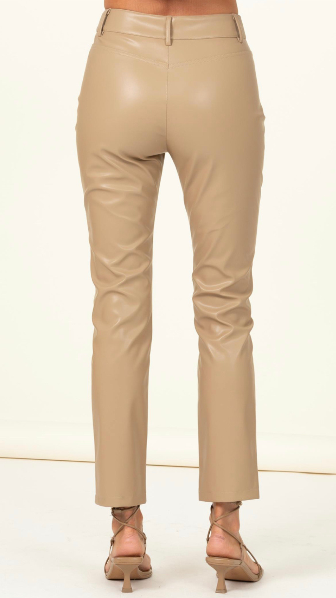 KHAKI VEGAN LEATHER PANTS