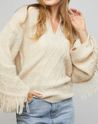 JENNA CABLE FRINGE SWEATER