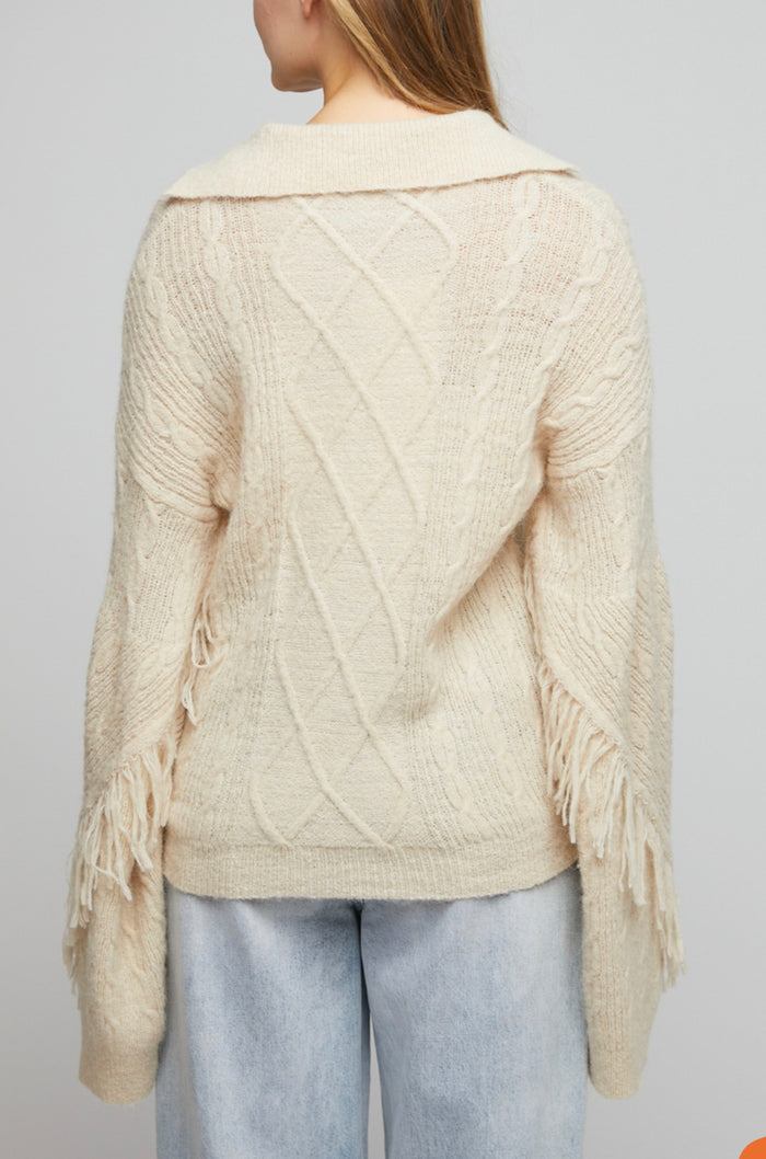 JENNA CABLE FRINGE SWEATER